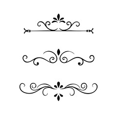 Text dividers doodle set.Wedding decorative elements. ornament, borders, floral, vintage line separators. Hand drawn vector illustration isolated on white background. Set page dividers.
