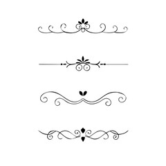 Obraz premium Text dividers doodle set.Wedding decorative elements. ornament, borders, floral, vintage line separators. Hand drawn vector illustration isolated on white background. Set page dividers. 
