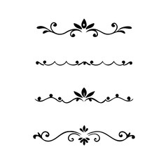 Text dividers doodle set.Wedding decorative elements. ornament, borders, floral, vintage line separators. Hand drawn vector illustration isolated on white background. Set page dividers.
