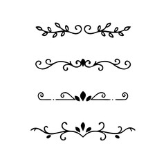 Text dividers doodle set.Wedding decorative elements. ornament, borders, floral, vintage line separators. Hand drawn vector illustration isolated on white background. Set page dividers.
