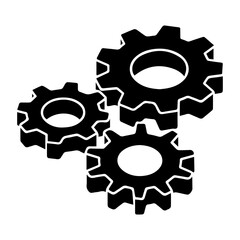 Black gear mechanism engineering cogwheel illustration design concept graphic vector isolated on white. Mechanical Gear system Isometric view Silhouette