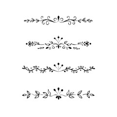 Text dividers doodle set.Wedding decorative elements. ornament, borders, floral, vintage line separators. Hand drawn vector illustration isolated on white background. Set page dividers.
