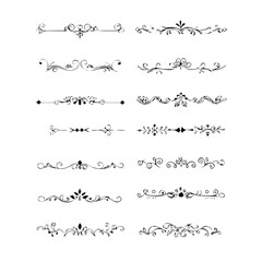 Obraz premium Text dividers doodle set.Wedding decorative elements. ornament, borders, floral, vintage line separators. Hand drawn vector illustration isolated on white background. Set page dividers. 