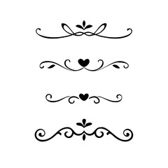 Text dividers doodle set.Wedding decorative elements. ornament, borders, floral, vintage line separators. Hand drawn vector illustration isolated on white background. Set page dividers.
