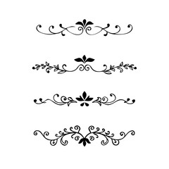 Text dividers doodle set.Wedding decorative elements. ornament, borders, floral, vintage line separators. Hand drawn vector illustration isolated on white background. Set page dividers.
