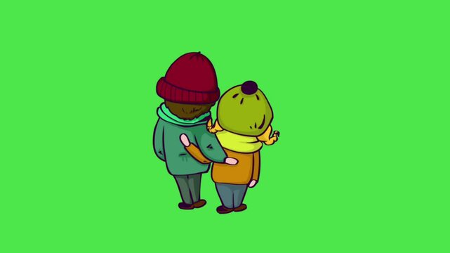 Cartoon character icon video animation green screen. 