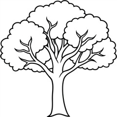 Fall tree outline coloring book page line art illustration 