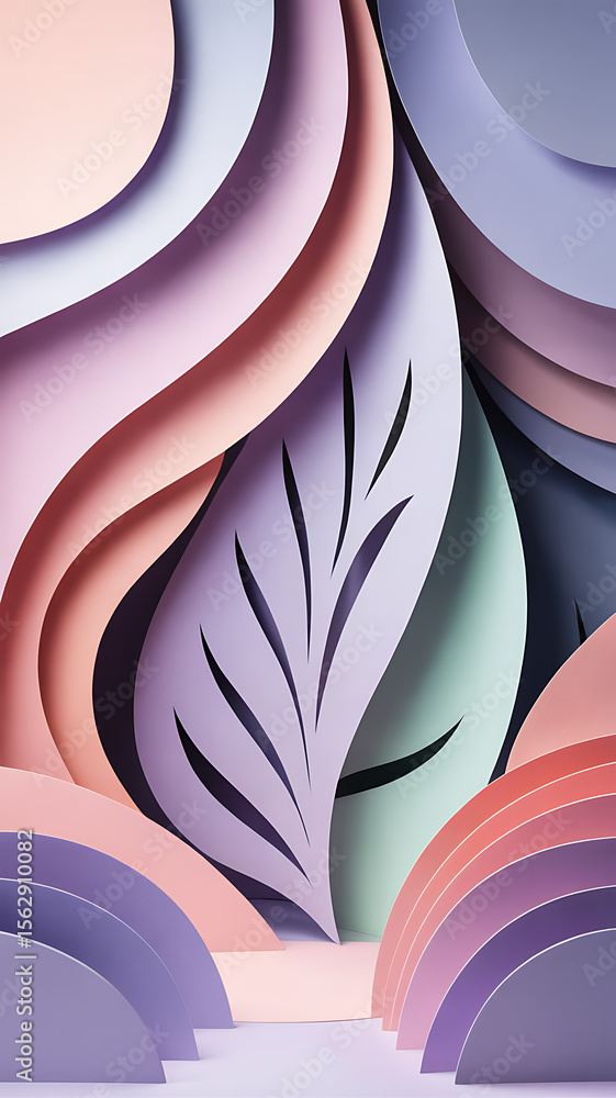 Aufkleber abstract paper cut: a meticulously crafted artwork features layers of softly colored paper cut into 