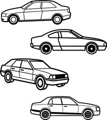 Obraz premium Silhouettes Vector illustration set of cars and vehicles in various styles and designs