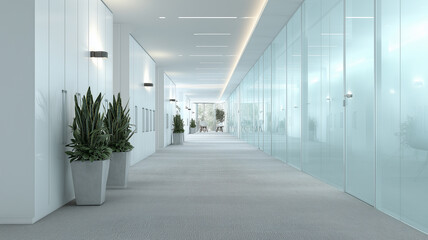 パーテーション並ぶオフィス廊下の光景