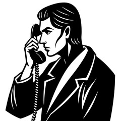 Phone Call Vector | Generative AI and Linocut Silhouette Design for Microstock