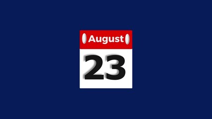 August month 23 date calendar icon animation. Modern design calendar symbol background 4k animation.