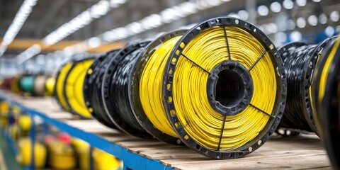 Fototapeta premium Yellow and black spools of wire
