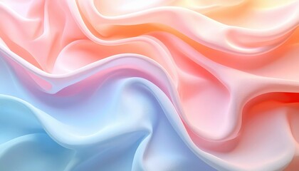 Obraz premium Flowing Pastel Silk Fabric in Pink, Blue, and Peach Tones – Soft Elegant Abstract Background with Draped Textile Texture