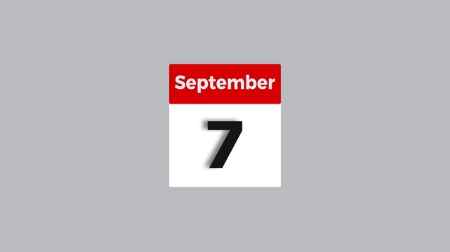 September month 7 date calendar icon animation. Digital September month calendar symbol background 4k animation.