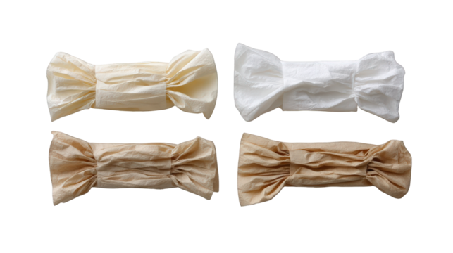 Assorted decorative gift wraps in neutral colors arranged neatly on a white background