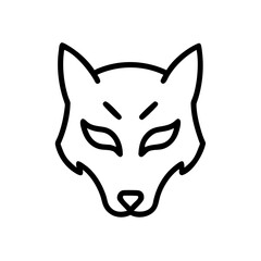 Wolf mask icon on transparent background in minimalist line art style  