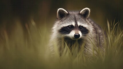 Fototapeta premium Raccoon in tall grass.