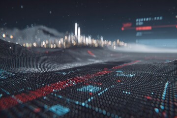 Abstract digital landscape with city skyline