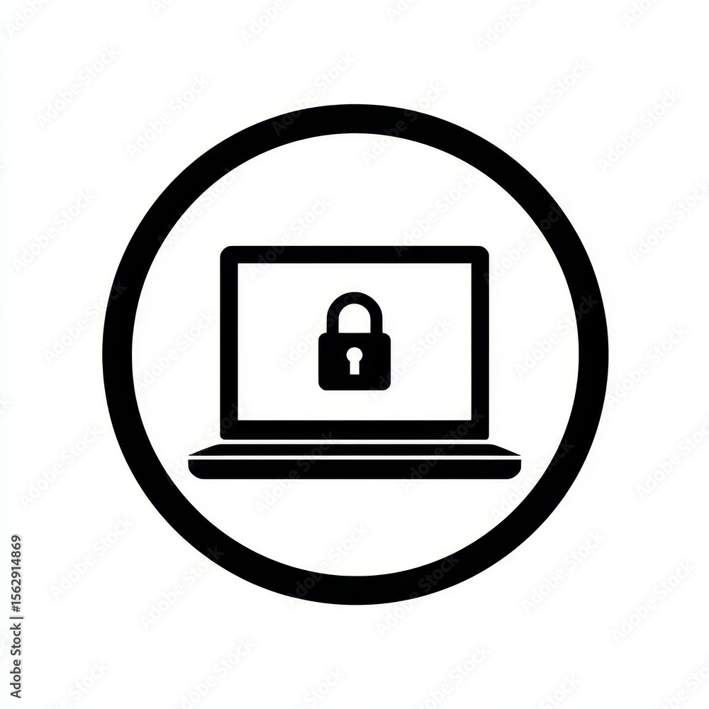 Poster laptop secured with padlock icon inside circle. use website icon