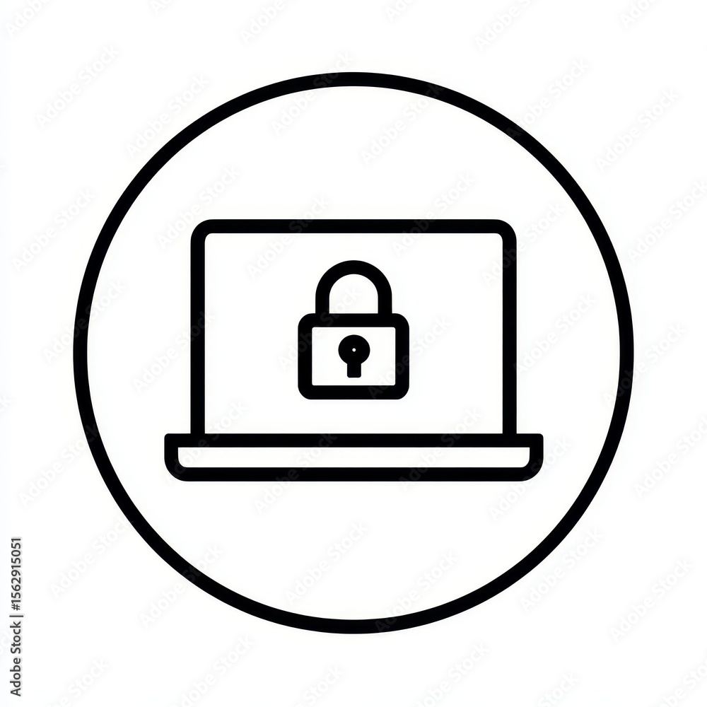 Poster secure laptop computer displays a lock. a symbol for security & data protection