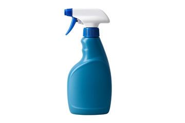 3D blue cleaning spray bottle with white nozzle isolated on transparent background
