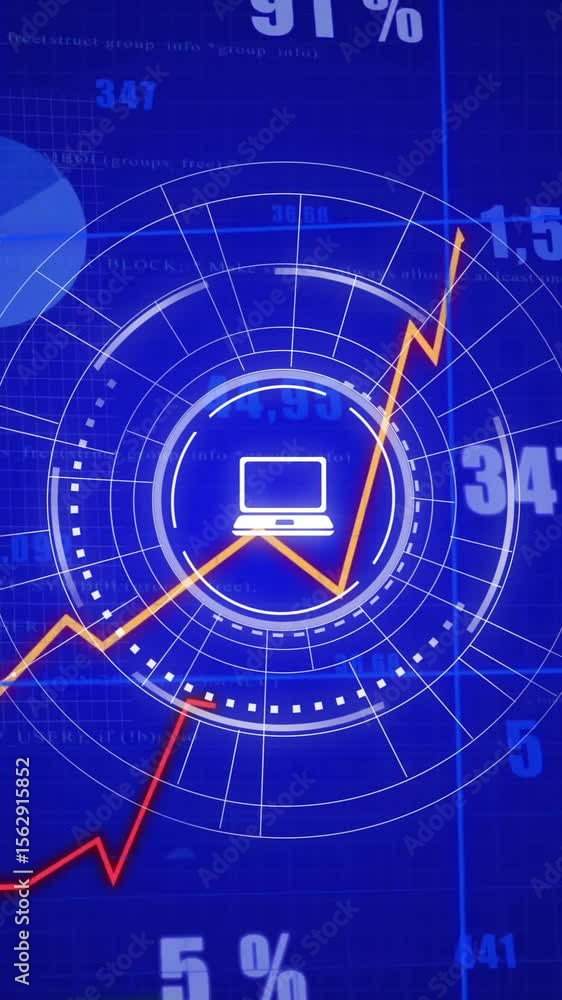 Poster Animation of network of digital icons and data processing