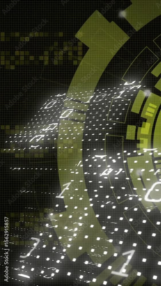 Poster Animation of binary coding data processing over scope scanning on black background