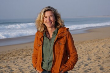 Woman on beach, golden hour