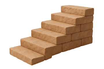 Fototapeta premium 3D stone staircase made of brown textured bricks isolated on transparent background