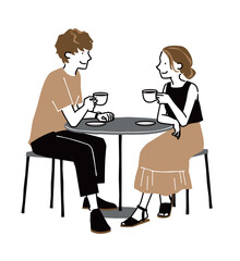 カフェでコーヒーを飲む男女