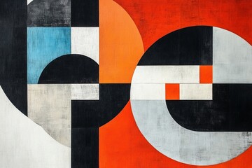 Abstract geometric shapes, overlapping circles and squares, urban style, street art mural