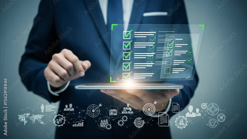 Poster person coding on laptop with phone and tablet on desk with green code overlaying screen