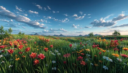 Colorful meadow at sunset