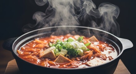 cooking pot with vegetables soup 