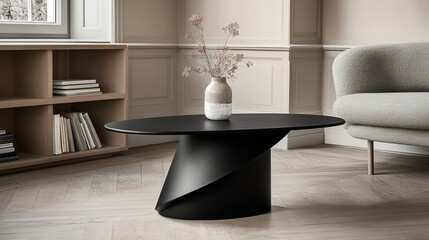 Modern black coffee table in a living room setting.