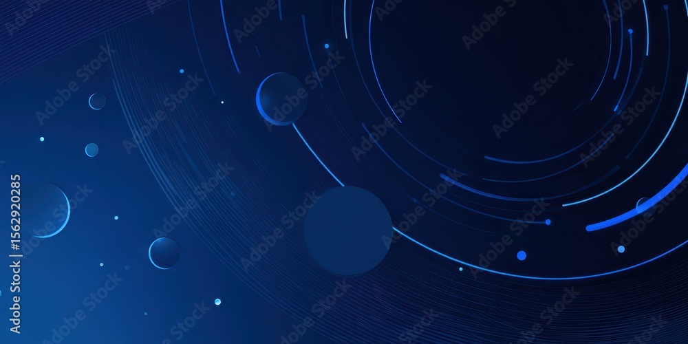 Poster abstract blue background with concentric circles, for tech/science presentations