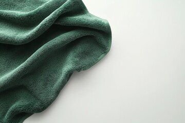 Draped teal towel on white surface.