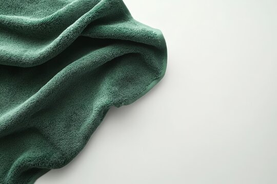 Draped teal towel on white surface.