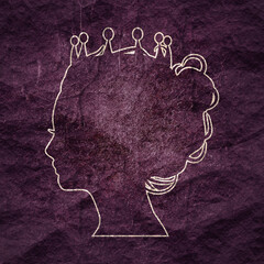 Profile view silhouette of a princess or queen. Cute girl portrait. Fashion branding emblem. Thin line style