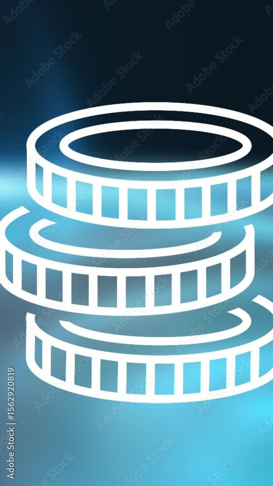 Poster animating stack of coins over blue abstract background