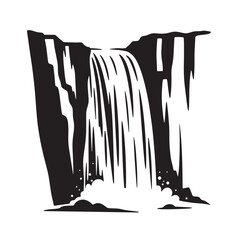 Bold black and white waterfall illustration for nature designs and decorative ornament set