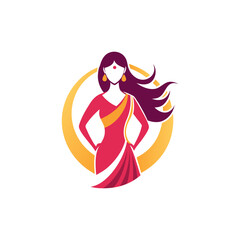 Women's fashion design logo with saree vector