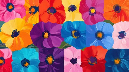 Vibrant colorful flowers in a close-up view, showcasing a variety of colors and textures.
