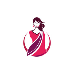 Women's fashion design logo with saree vector