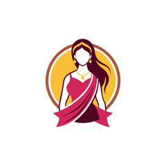 Women's fashion design logo with saree vector