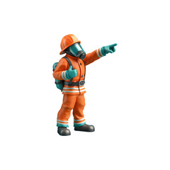 Heroic firefighter directing with determination against a stark transparent backdrop