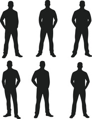 Silhouettes of Standing Men in Various Poses Vector Illustration