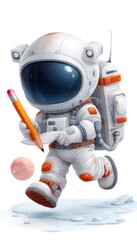 Cute astronaut in space suit running