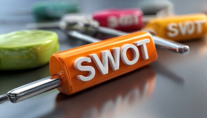 Colorful pushpins with SWOT
